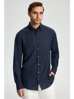 Kaşmir Pamuk Karışım Lacivert Gömlek