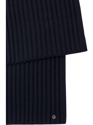Hemington Örgü Desenli Merino Yün Lacivert Atkı