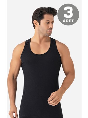 Erkek Yazlık Fileli Atlet Siyah Pamuklu 3'lü Paket