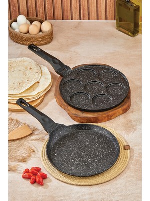 Polochef Granit Pankek ve Krep Tavası Seti 26 cm Siyah 2 Adet Yapışmaz Granit Kaplama