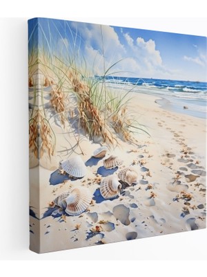 Popcas Deniz Kabuğu Plaj Kanvas Tablo - Plaj Gerçekçi Suluboya Sanat Eseri Ev Dekorasyonu Kum