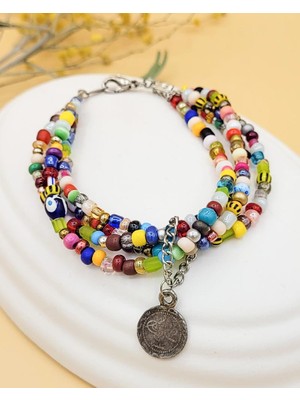 Karma Renkli Akrilik Boncuklu Etnik Bileklik