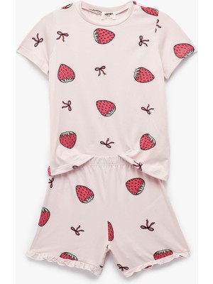 Çilek Baskılı Kısa Kollu Pijama Takımı