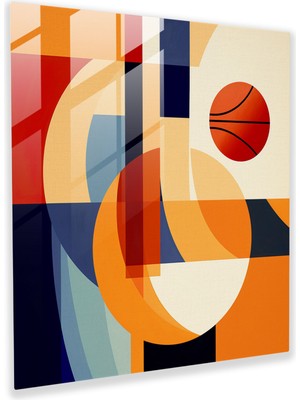 Popcas Nba Cam Duvar Sanatı - Soyut Geometrik Basketbol Tasarımı - Ev Dekorasyonu Için Cam Sanat