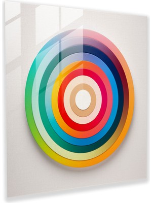 Popcas Renkli Daire Cam Tablo - Yay Konsantrik Daireler Minimalist Tasarım Duvar Dekorasyonu
