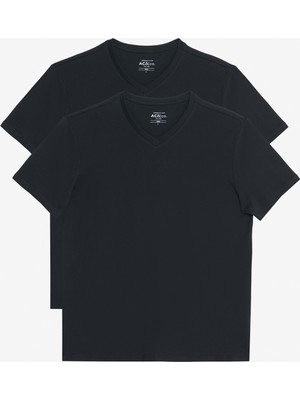 Altınyıldız Classics %100 Pamuk Kısa Kollu Slim Fit V Yaka T-Shirt 2'li Erkek Günlük Stil