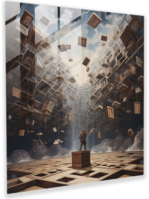 Popcas Hukuk Labirenti Cam Tablo - Adalet Terazisi Düşündürücü Gerçeküstü Resim