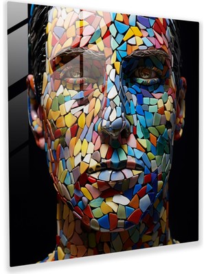 Popcas Renkli Mozaik Portre Cam Tablo - Portre Duvar Dekorasyonu Karmaşık Düzenleme