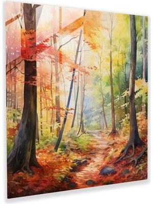 Popcas Sonbahar Ormanı Cam Tablo - Sonbahar Canlı Renkler Modern Sanat Cam Tablo