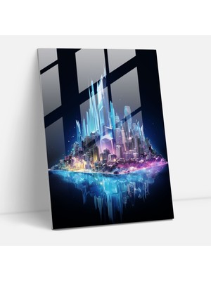 Popcas Kristal Şehir Buzdağı Cam Tablo - Ev Dekorasyonu Doğa ve Teknoloji Buzdağı