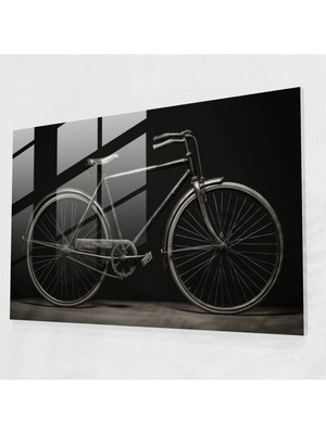Popcas Gerçekçi Bisiklet Cam Tablo - Bisiklet Cam Sanatı Detaylı Tasarım Siyah ve Beyaz