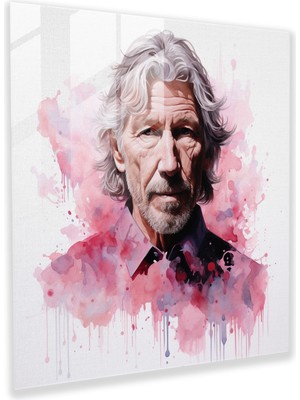 Popcas Pink Floyd Cam Tablo - Roger Waters Suluboya Portresi - Duvar Dekorasyonu Suluboya Portre Cam Duvar Sanatı