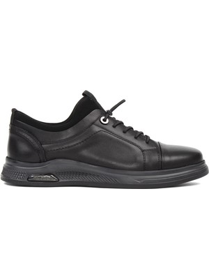 Erkek Siyah Bağcıklı Kalın Tabanlı Deri Sneaker