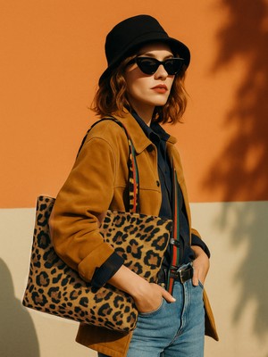 Leopar Desen Büyük Boy Çanta