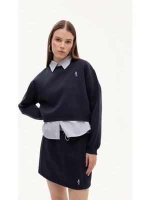 Gömlek Garnili Nakışlı Sweatshirt Lacivert