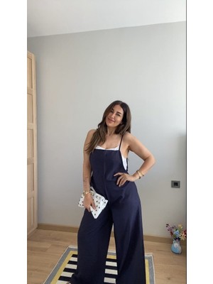 Kadın Askılı Yandan Fermuarlı Geniş Paçalı Valencia Tulum