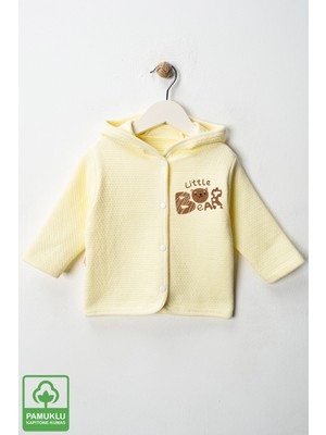 Unisex Bebek Little Bear Baskılı Pamuklu 6-9-12-18 Ay Kapitone Bebek Hırka