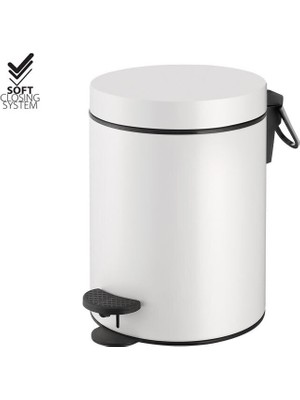 Çöp Kovası, Pedallı, Soft, 5lt - Mat Beyaz