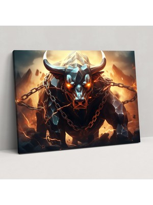Popcas Blockchain Boğa Kanvas Tablo - Güç Duvar Dekoru Ev Dekorasyonu