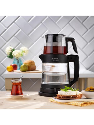 Schafer Optimal Siyah Cam Çay Makinesi 1 Litre Demlik Kapasitesi ve 1.8 Litre Su Isıtıcı