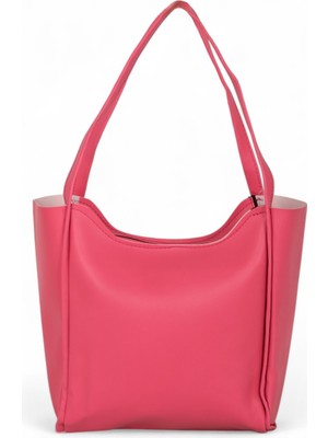 Kadın Fuşya Çift Saplı Suni Deri Omuz Çantası