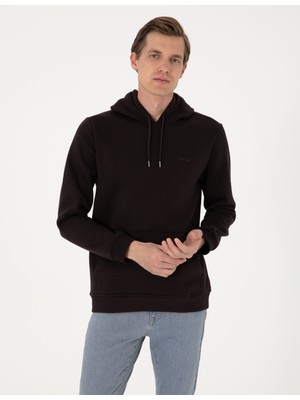 Pierre Cardin Erkek Koyu Kahverengi 2 Iplik Regular Fit Içi Polarlı Kapüşonlu Basic Sweatshirt 50314055-VR084