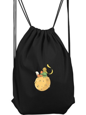 Küçük Prens Temalı Spor Sırt Çantası 36X50 Cm, Siyah Renkli, Pratik ve Şık Tasarım