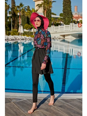 Remsa Paraşüt Önü Kapaklı Tam Kapalı Tesettür Mayo R046 Siyah Color Neon