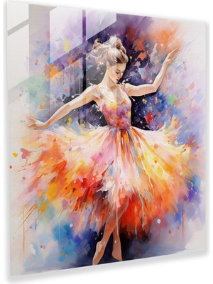 Popcas Balerin Suluboya Cam Tablo - Modern Sanat Ev Dekorasyonu