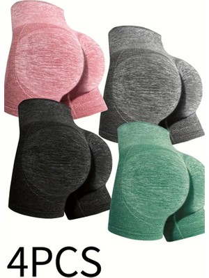 4'lü Kadın Popo Kaldırma Şekillendirici Şort Seti – Yüksek Bel, Karın Kontrolü, Yoga & Fitness Tayt Şortları