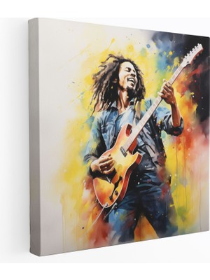 Popcas Bob Marley Tuval Tablo - Canlı Sulu Boyama - Bob Marley Bob Marley Tuval Tablo Tuval Duvar Sanatı Bob Marley Duvar Sanatı
