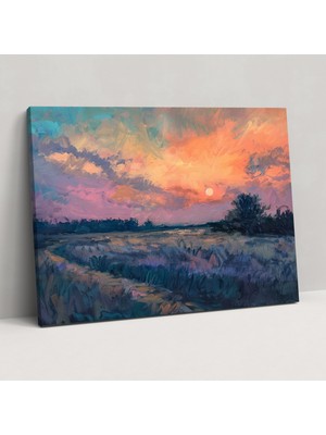 Popcas Claude Monet Manzara Tablosu - Günbatımı Kırsal Kanvas Tablo - Duvar Dekorasyonu