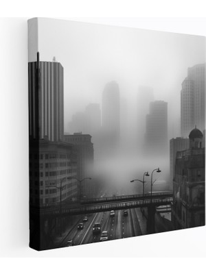 Popcas Gri Şehir Gizemi Duvar Sanatı - Gri Kanvas Tablo Duvar Dekorasyonu Şehir Gizemi