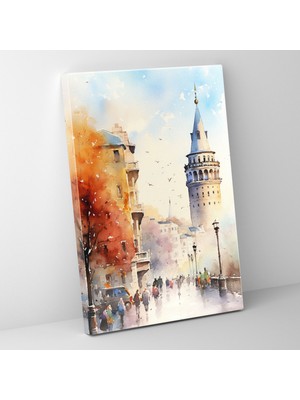 Popcas Galata Kulesi Duvar Sanatı - Galata Kulesi Duvar Dekorasyonu Kanvas Nazik Fırça Darbeleri