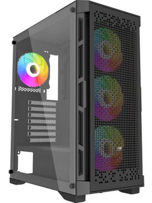 PowerBoost PB-PS7840B 600W Temperli Camlı 4*12cm Rainbow Fanlı Mesh Mid-T ATX Gaming Siyah Kasa  (JBST-PBPS7840B)