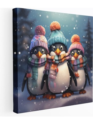 Popcas Renkli Penguen Duvar Sanatı - Sevimli Penguenler Dijital Illüstrasyonda - Penguen Sevimli Penguenler Kanvas Tablo Duvar Sanatı