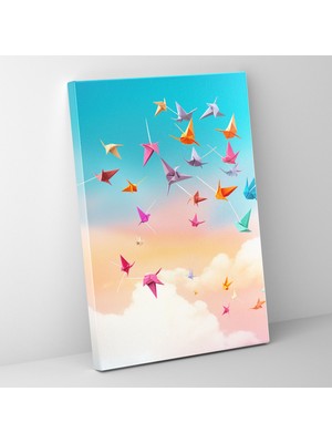 Popcas Origami Kuşları Duvar Sanatı - Origami Kuşlar Kanvas Duvar Sanatı