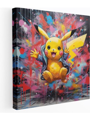 Popcas Pokemon Graffiti Tarzı Pikachu Tablosu - Dinamik Pose Kanvas Tablo Duvar Dekorasyonu