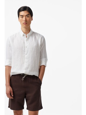 Nautica Erkek Beyaz Classic Fit Keten Gömlek