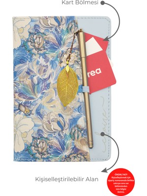 Giftcrea Kişiye Özel Çiçek Desenli Defter ve Tüy Kalem Seti Lazer Isim Kazıma Günlük Kartlıklı Defter