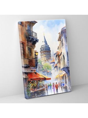Popcas Galata Kulesi Duvar Sanatı - Galata Kulesi Duvar Dekorasyonu Kanvas Tablo Canlı Renkler