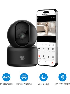 Akıllı 360° Kamera Wi-Fi, 1620p 3K, Gece Görüş, Ses Gönderme ve Alma