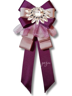 Shine Seri Mürdüm Grogren Kurdele Dantelli Taşlı Yaka Çiçeği Broş Okul,iş,şal,gömlek