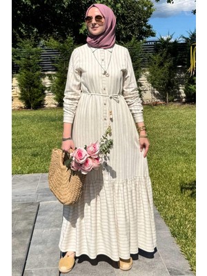 Süreyya Çizgili Gömlek Elbise Siyah