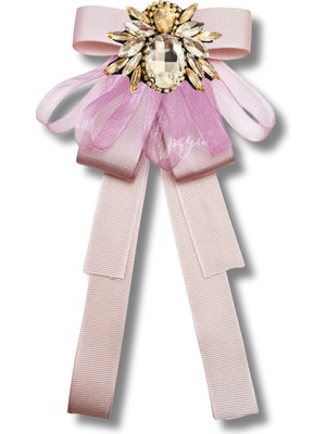 Shine Seri Pudra Ekru Grogren Kurdele Taşlı Yaka Çiçeği Broş Okul,iş,şal,gömlek