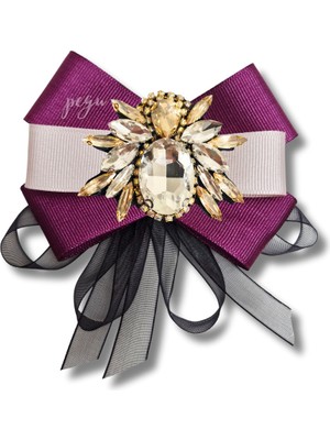 Shine Seri Mürdüm Grogren Kurdele Dantelli Taşlı Yaka Çiçeği Broş Okul,iş,şal,gömlek