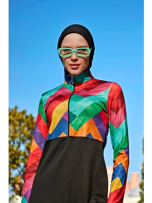 Remsa Mayo Yarım Fermuarlı Likralı Tam Kapalı Mayo R4503 Tetris