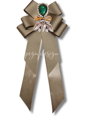 Shine Seri Kahve Ekru Yeşil Grogren Kurdele Kurdele Taşlı Yaka Çiçeği Broş Okul,iş,şal,gömlek
