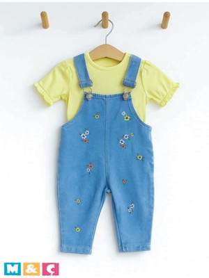 M.Ç Family Store Kız Çocuk Jean Etek Salopet 2' Li Kot Etek Tulum Takım