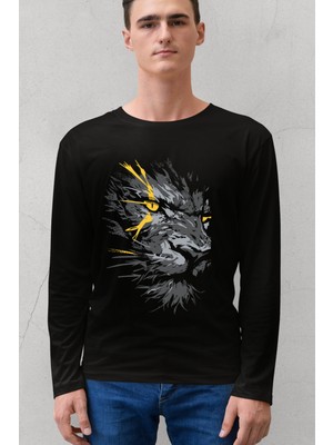 Sarı Gözlü Arslan Siyah Bisiklet Yaka Uzun Kollu Erkek T-Shirt